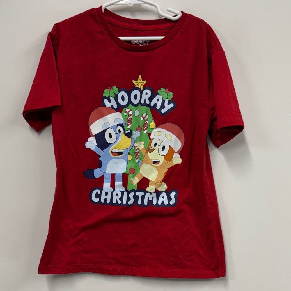Bluey Hooray Christmas Kids Red T-Shirt M